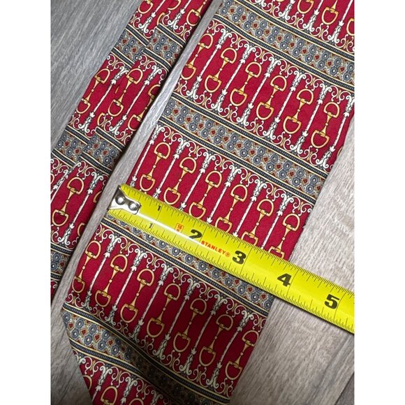 Vintage Paolo Gucci Red & Gold Equestrian Bridle Bit Print Silk Tie Made In Ital - Picture 6 of 7